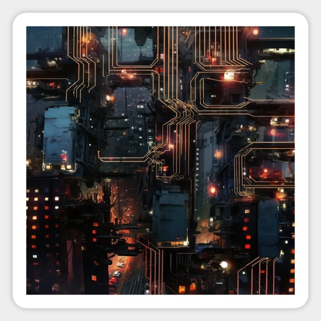 Cyber Circuit Cityscape Sticker by star trek fanart and more